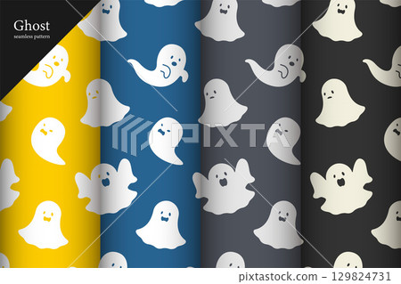 簡單可愛的鬼魂無縫圖案設定向量萬聖節 簡單可愛的鬼魂無縫圖案設定向量萬聖節 129824731