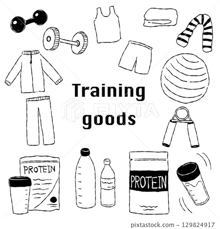 手繪訓練器材插圖集（單色線條畫） 129824917