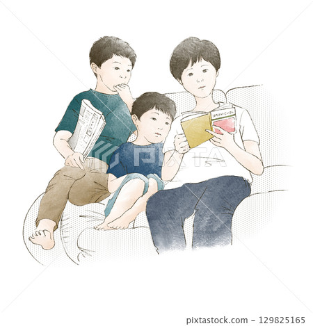 母親給孩子讀書 129825165