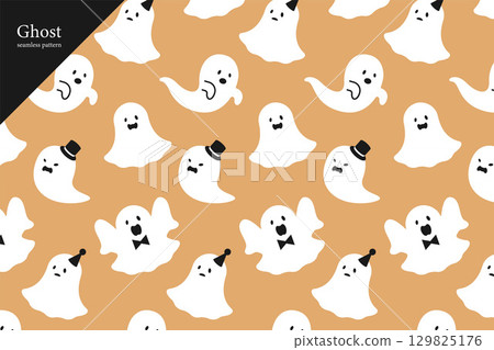 Cute ghosts seamless pattern vector Halloween 129825176