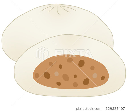 Simple illustration of a set of two meat buns 129825407