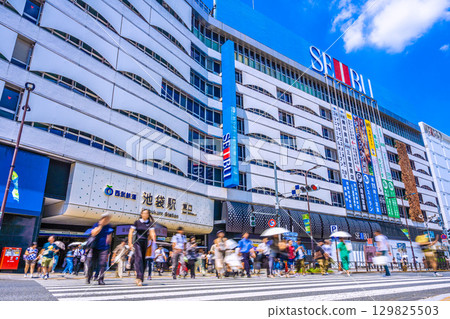 Tokyo cityscape, Japan, August 19. View of the east exit of Ikebukuro Station. 129825503
