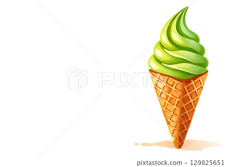 Delicious Green Kiwi or Pistachios Soft Serve Ice Cream in a Waffle Cone, Summer Treat and Dessert 129825651