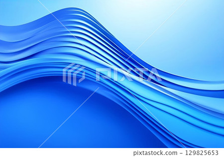 abstract 3D wave-like pattern background with blue waves, sense of movement and dynamic energy 129825653