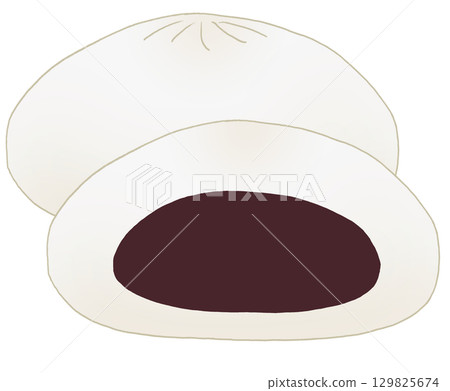 Simple illustration of a set of two bean-jam buns 129825674