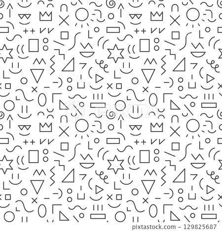 Education creative process abstract seamless pattern line symbols funny faces and geometric shapes 129825687