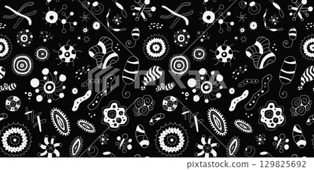 microbes bacterias seamless vector background , hand drawn illustration 129825692