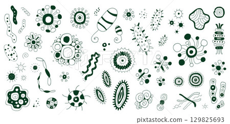 microbes virus bacterial microorganism doodle set , isolated hand drawn vector element collection microbes virus bacterial microorganism doodle set , isolated hand drawn vector element collection 129825693