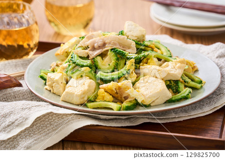 Goya Chanpuru | Okinawan-style stir-fried tofu, eggs, and pork Goya Chanpuru | Okinawan-style stir-fried tofu, eggs, and pork 129825700