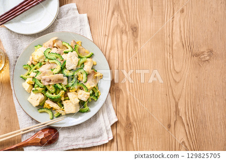 Goya Chanpuru | Okinawan-style stir-fried tofu, eggs, and pork Goya Chanpuru | Okinawan-style stir-fried tofu, eggs, and pork 129825705