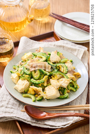 Goya Chanpuru | Okinawan-style stir-fried tofu, eggs, and pork Goya Chanpuru | Okinawan-style stir-fried tofu, eggs, and pork 129825708