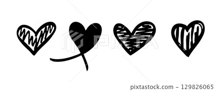 Hand drawn black hearts illustration. Attractive heart illustrations. 129826065