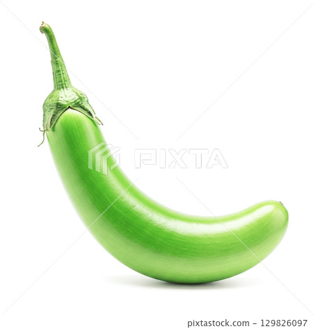 A whole green eggplant isolated on white 129826097