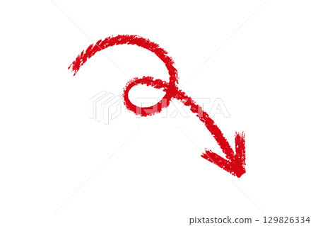 Curled drawn red arrow element design 129826334