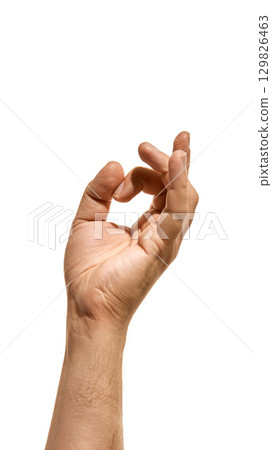 Male hand with thumb touching middle finger isolated on white background Male hand with thumb touching middle finger isolated on white background 129826463