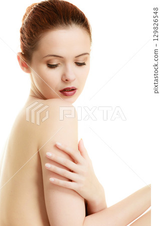 Beautiful woman face and shoulder Beautiful woman face and shoulder 129826548
