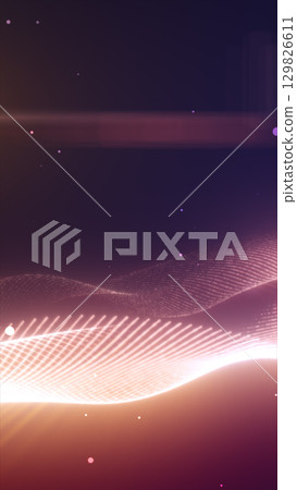 Flowing waves of pink and purple particles over a dark gradient background 129826611