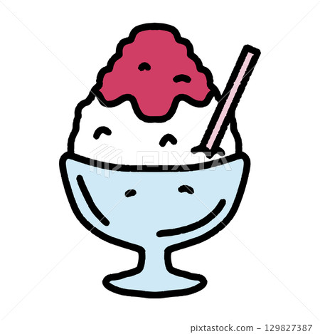 Simple hand-drawn shaved ice, strawberry flavor Simple hand-drawn shaved ice, strawberry flavor 129827387