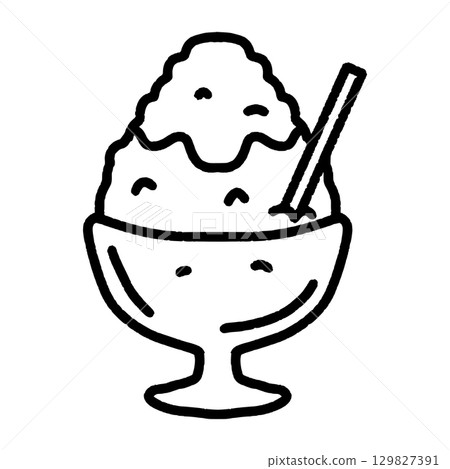 Simple hand-drawn style shaved ice line drawing Simple hand-drawn style shaved ice line drawing 129827391