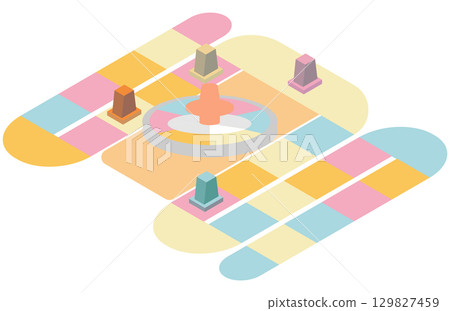 Isometric colorful sugoroku material with roulette 129827459