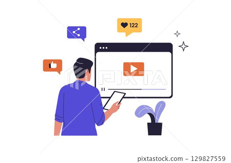 Man Watching Video Streaming on Digital Platform Illustration Man Watching Video Streaming on Digital Platform Illustration 129827559