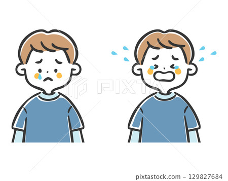 Crying boy illustration set upper body vector Crying boy illustration set upper body vector 129827684
