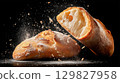 Freshly baked ciabatta bread on a dark background 129827958