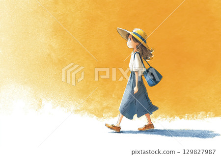 美優系列:夏日陽光下戴帽子的女孩繪本風格 美優系列:夏日陽光下戴帽子的女孩繪本風格 129827987