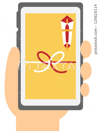 Image of a New Year's gift bag displayed on a smartphone 129828114
