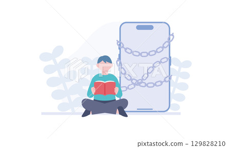 一名男子用智慧型手機看書 一名男子用智慧型手機看書 129828210