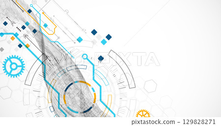 Abstract data background with wireframe wave and circuit lines. Technology concept. Vector Abstract data background with wireframe wave and circuit lines. Technology concept. Vector 129828271