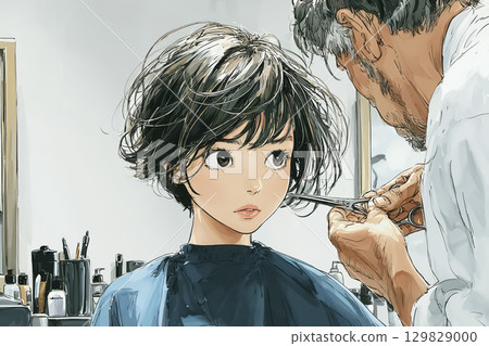 Miyu Series: A woman getting her hair cut at a beauty salon 129829000