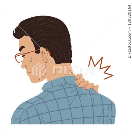 Man with neck pain from sedentary work Man with neck pain from sedentary work 129829164