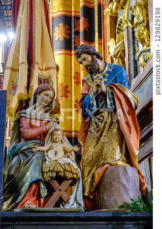 Holy Family Nativity Scene in St. Mary's Basilica, Krakow, Poland 129829198