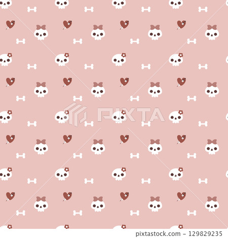 seamless minimal skull and bone halloween repeat pattern in pink background, flat jpg illustration graphic design seamless minimal skull and bone halloween repeat pattern in pink background, flat jpg illustration graphic design 129829235