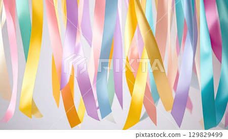 AI 影像：許多彩色絲帶垂下來 129829499