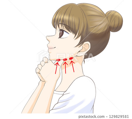 做下頷按摩的女人 129829581