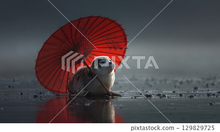 seal, umbrella, beach 129829725