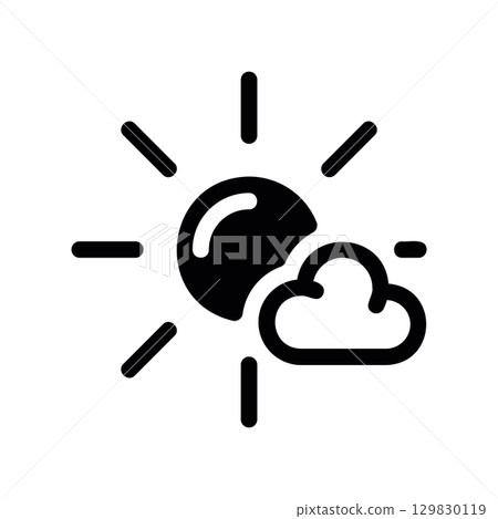 Simple black vector icon with a theme sunny skies, cloudy skies 129830119