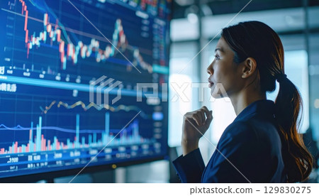 人工智慧圖像:一位女士正在觀看上漲的股票價格圖表 人工智慧圖像:一位女士正在觀看上漲的股票價格圖表 129830275
