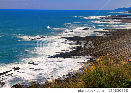 [Miyazaki Prefecture] Washboard (Demon's Washboard) on the Nichinan Coast seen from the roadside station Phoenix Observatory 129830318