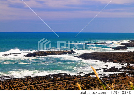 [Miyazaki Prefecture] Washboard (Demon's Washboard) on the Nichinan Coast seen from the roadside station Phoenix Observatory 129830328