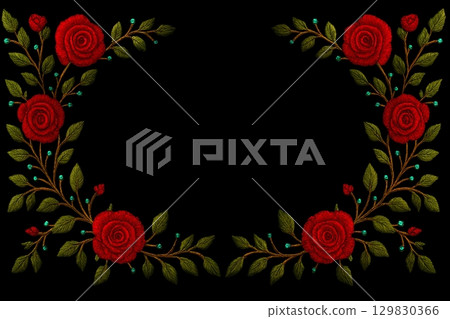 Embroidered rose decorative frame 129830366