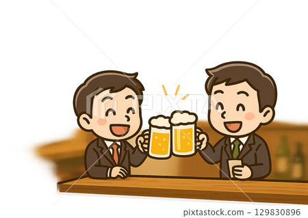 Miniature male and colleague toasting at a standing bar 129830896