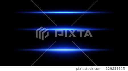 Neon line light. Straight blue beam with flare effect on black background. Vector glow of led laser stripe. Neon line light. Straight blue beam with flare effect on black background. Vector glow of led laser stripe. 129831115