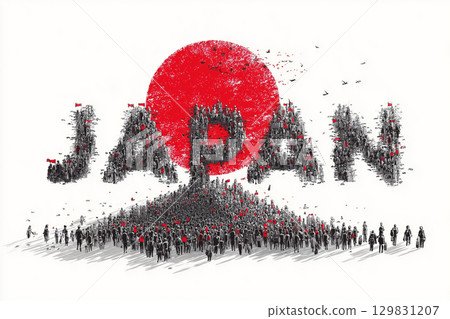 Crowd of people gathered to celebrate national pride in Japan's vivid display 129831207