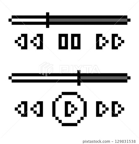 Pixel Media Control Bar Play, Pause, Skip, Retro UI Icons Pixel Media Control Bar Play, Pause, Skip, Retro UI Icons 129831538
