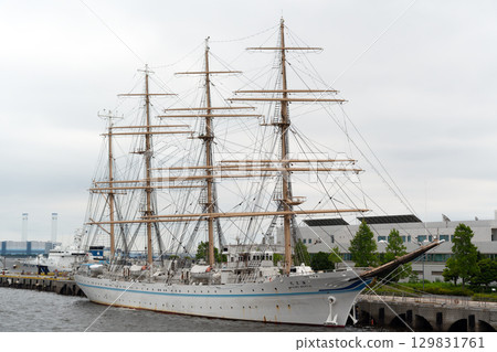 A training ship anchored at Yokohama Port A training ship anchored at Yokohama Port 129831761