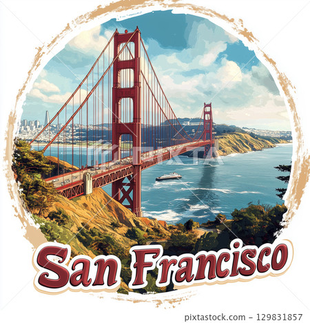 Golden Gate Bridge shines brightly over the bay in vibrant San Francisco views 129831857