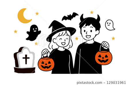 Couple enjoying Halloween event 129831961